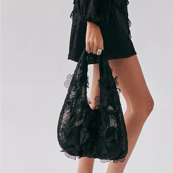Free People Handbags - NWT Free People Aurora Floral Shoulder Bag in Black